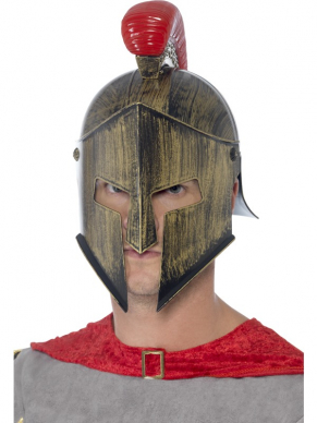 Spartaanse goudkleurige helm (plastic) voor je gladiator outfit.