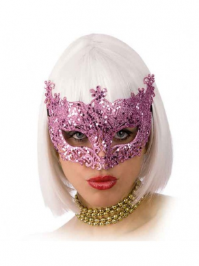 Mooi roze masker met pailletten.