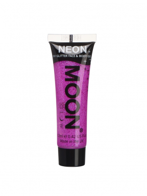 Neon Paarse Face & Body Glitter Paint, direct op te brengen vanuit de tube. Verkijgbaar in verschillende neon kleuren.