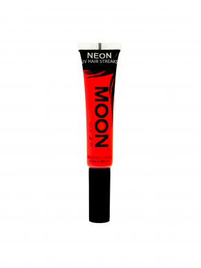 Neon Rode Hair Streaks Gel, direct op te brengen vanuit de tube dmv een handig borsteltje. Verkrijgbaar in verschillende neon kleuren.