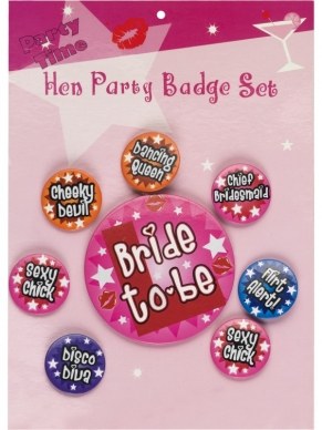 8x Vrijgezellenfeest Buttons voor de Bruid en de vriendinnen!!