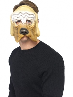 Bloedhond Masker met gaten bij de ogen en de mond is vrij zodat er makkelijk gegeten en gedronken kan worden.