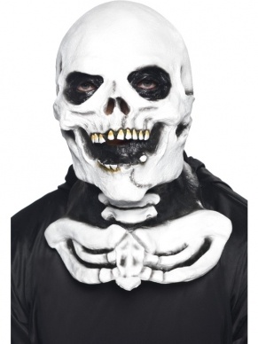 Skeleton Masker met Skeletten Kraag Halloween Horror Masker. Dit Latex Gezichtsmasker gaat over het hele hoofd. 