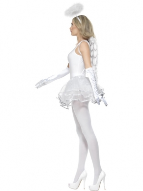 Engel Verkleedset 3-delig - witte tutu rok met mooie volle lagen, witte engelen vleugels en witte halo op diadeem. Wij verkopen vele bijpassende kerstaccessoires apart in onze webshop met hoge kortingen.