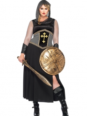 Joan Of Arc Dames Verkleedkostuum Leg Avenue Inbegrepen is de mooie Jurk uitgevoerd in metaallook stoffen. De jurk heeft een kruisprint op de voorzijde, overliggende rokpanelen en kunstleren armmanchetten.