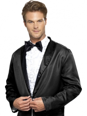 Tuxedo Shirt Attachment - witte blouse met zwarte strik voor onder een pak. Dit artikel is verkrijgbaar in 1 maat (one size fits most).