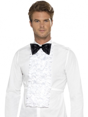 Tuxedo Shirt Attachment - witte blouse met zwarte strik voor onder een pak. Dit artikel is verkrijgbaar in 1 maat (one size fits most).